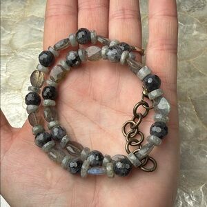 Elegant labradorite and tourmalinated quartz beaded bracelet